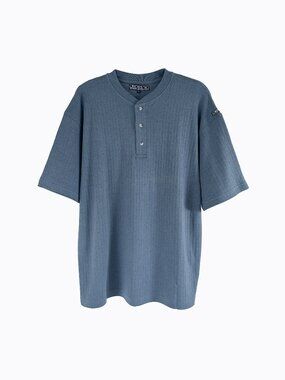 Vtg 90s Bugle Boy BSX Henley Shirt L Sun Faded Blue Ribbed Cotton New Old Stock